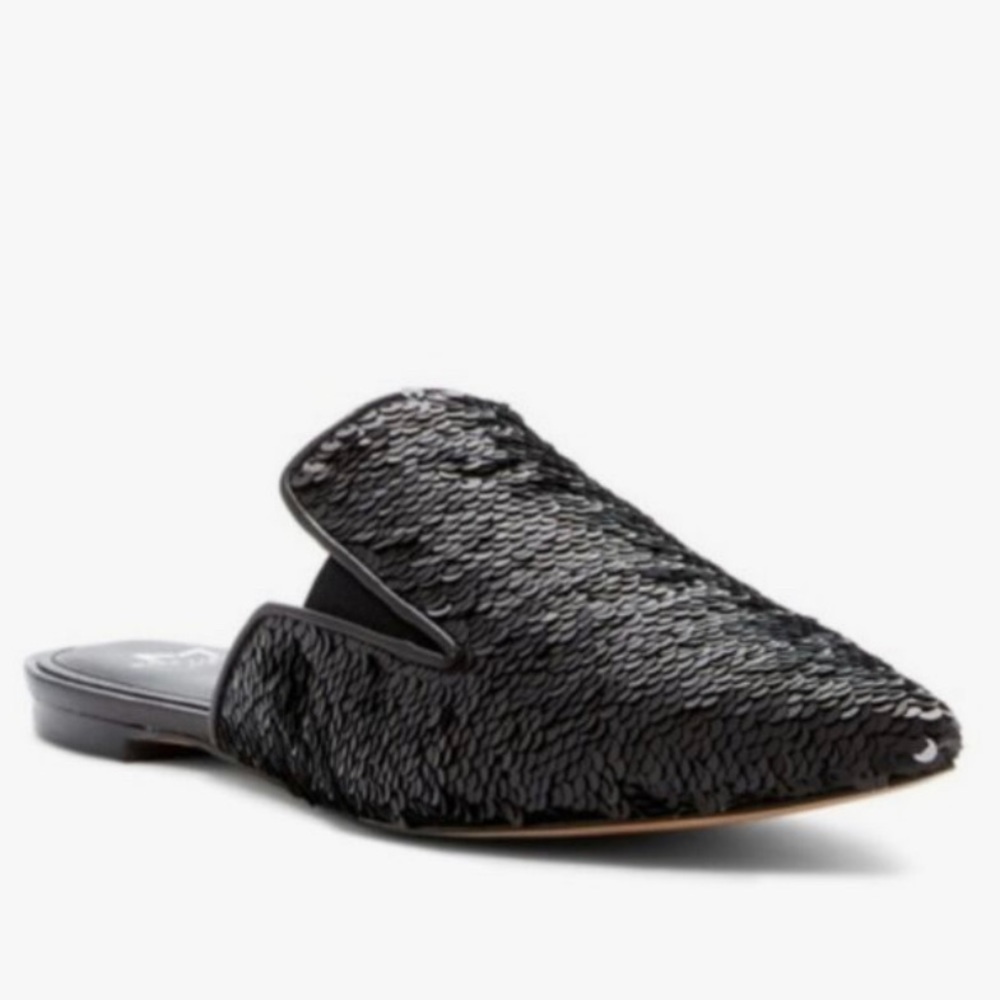 Marc Fisher Black Sequin Pointy Toe Flat / Mule - image 1